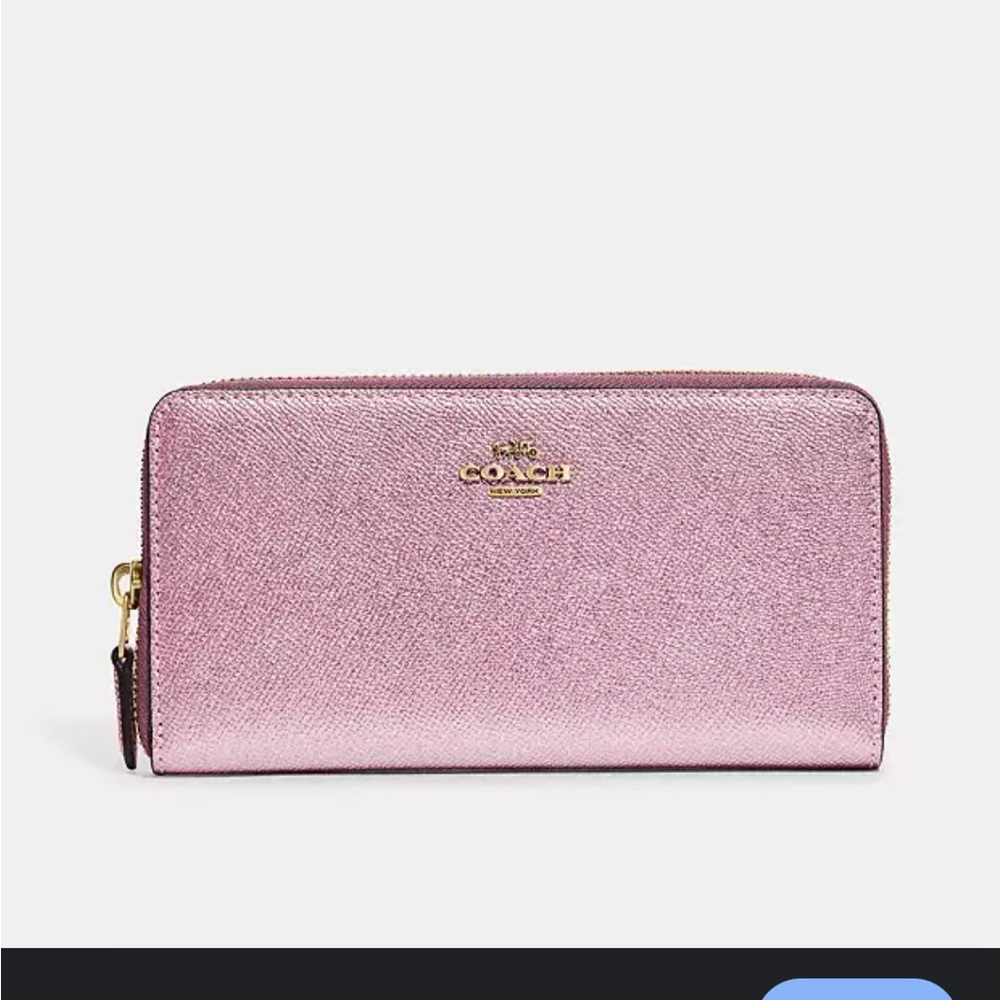 Coach Accordion Zip - Around  Wallet – Metallic Pink Leather/ Gold Logo EUC